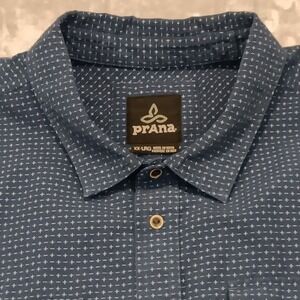 Prana Mens XX-LRG Button Up Navy‎ Blue Short Sleeve Shirt